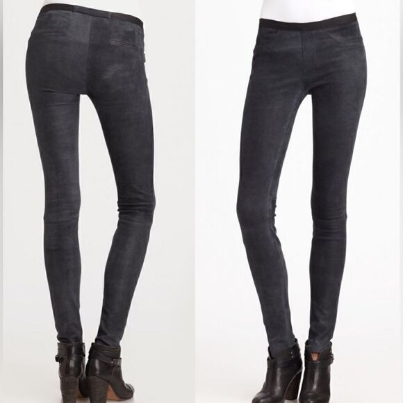 HELMUT LANG Gray Patina Suede Lamb Leather Leggings - Size 4 - Picture 1 of 10